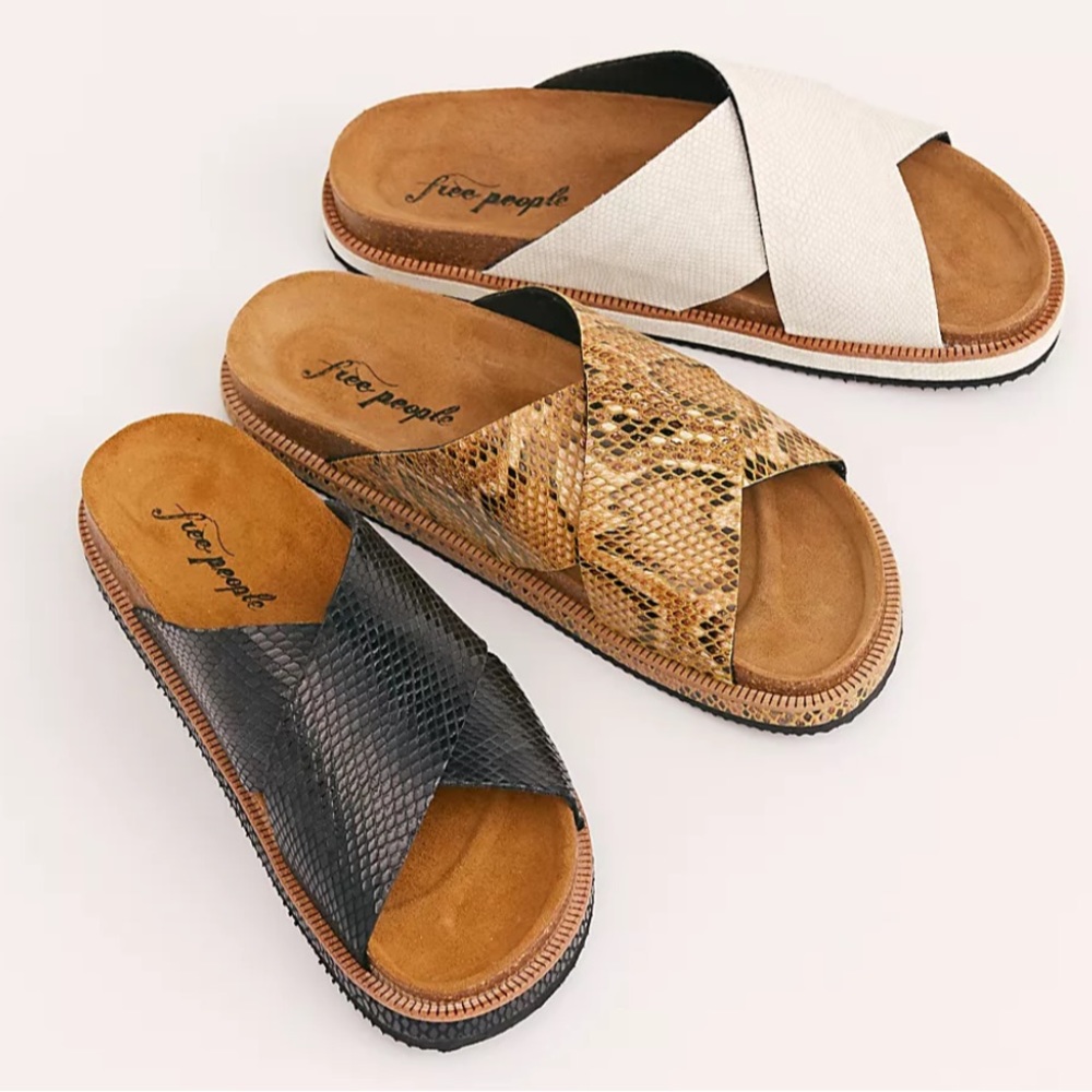 Free People Sidelines Sandals / Gold Snakeskin